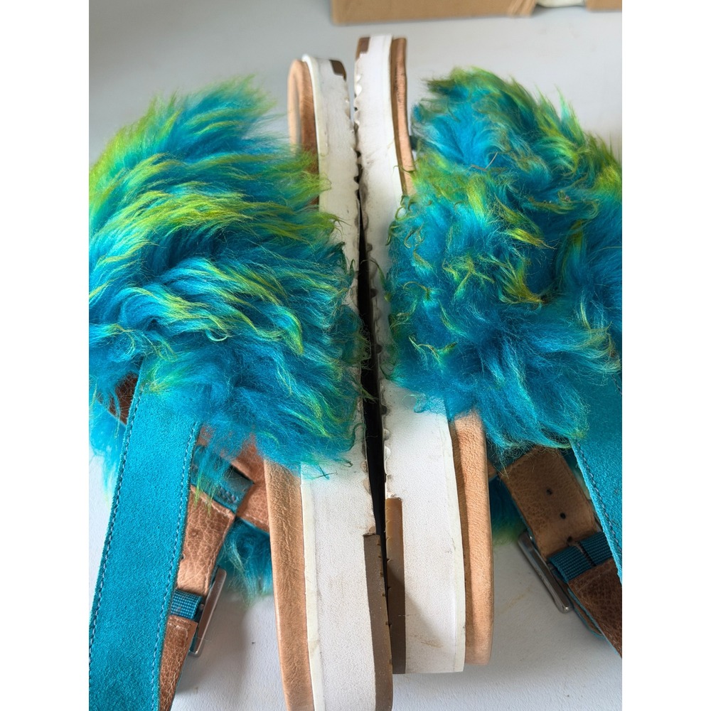 UGG Womens Teal Lime Green Faux Fur Slingback Holly Sandals Buckle Strap  10 - Picture 8 of 13